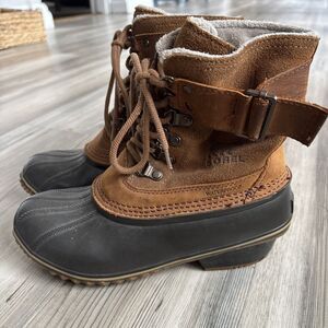 Women's 7 M SOREL Winter Fancy Lace Ii Elk Grizzly Bear Brown Boots NL2125-286